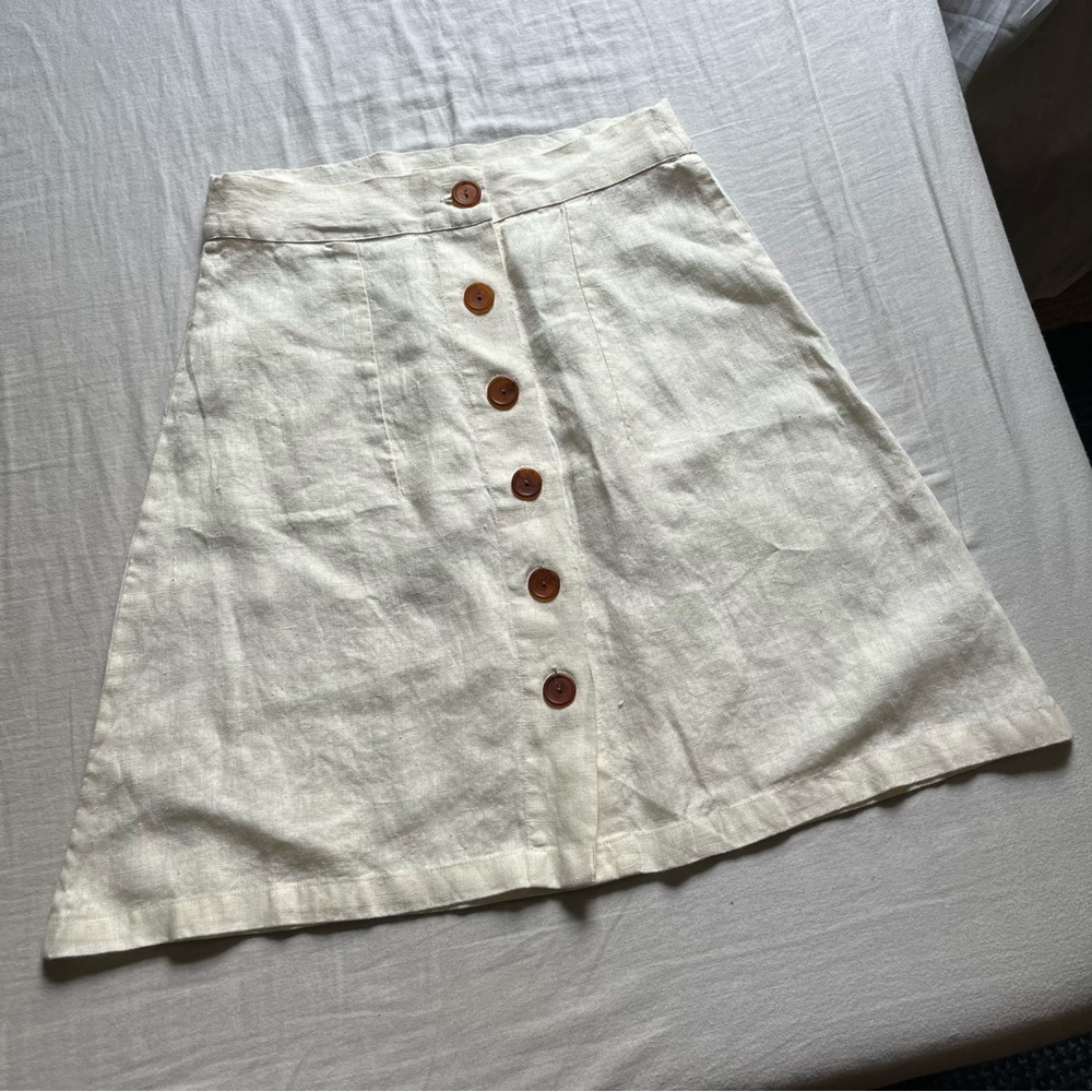 Linencut ivory cream linen button down tortoise shell mini skirt